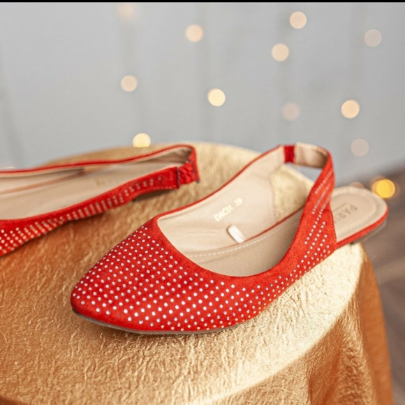 Red jeweled ankle strap flats size 9.5-10 - Picture 4 of 5